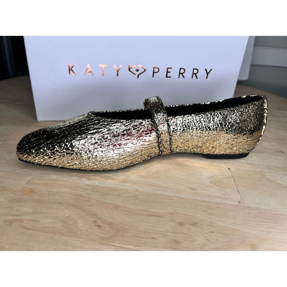 ☀️Katy Perry The Evie Mary Jane Flats Gold Metallic Glass Women's Size 10M NWT - Picture 6 of 10